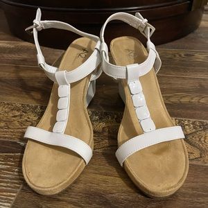 Buckle Wedge Heeled White Strappy Sandal Size 10 1/2